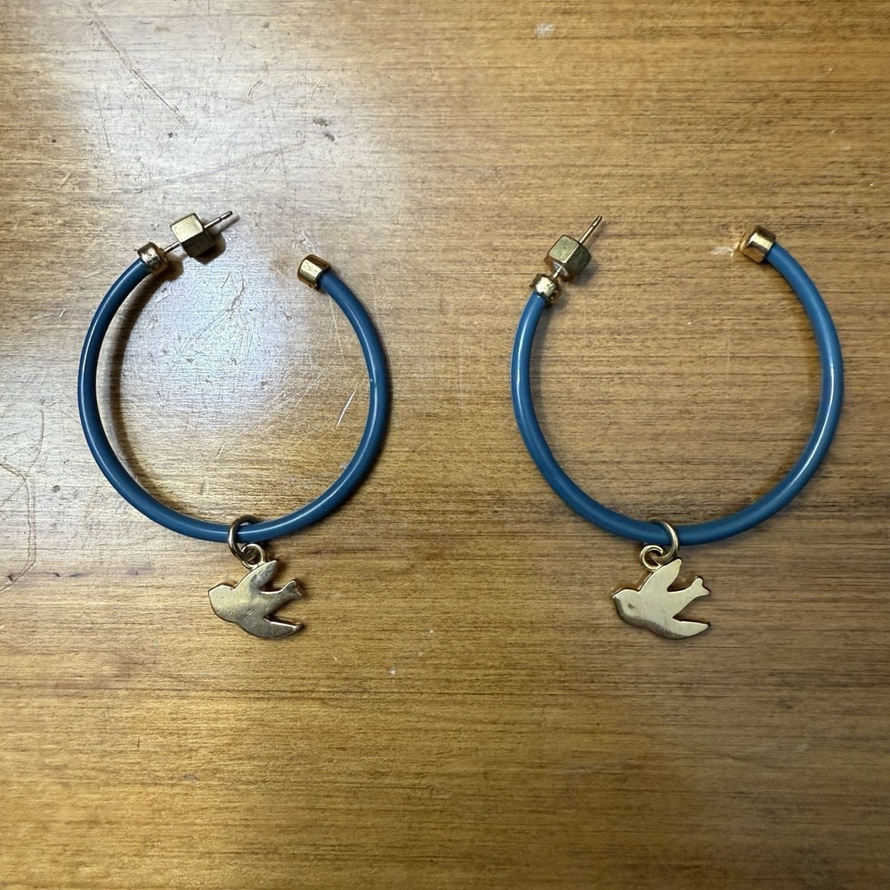 Blue Gold Bird Hoop Earrings Enamel Dangle Drop Charm Swallow‎ Parrot Huggie
